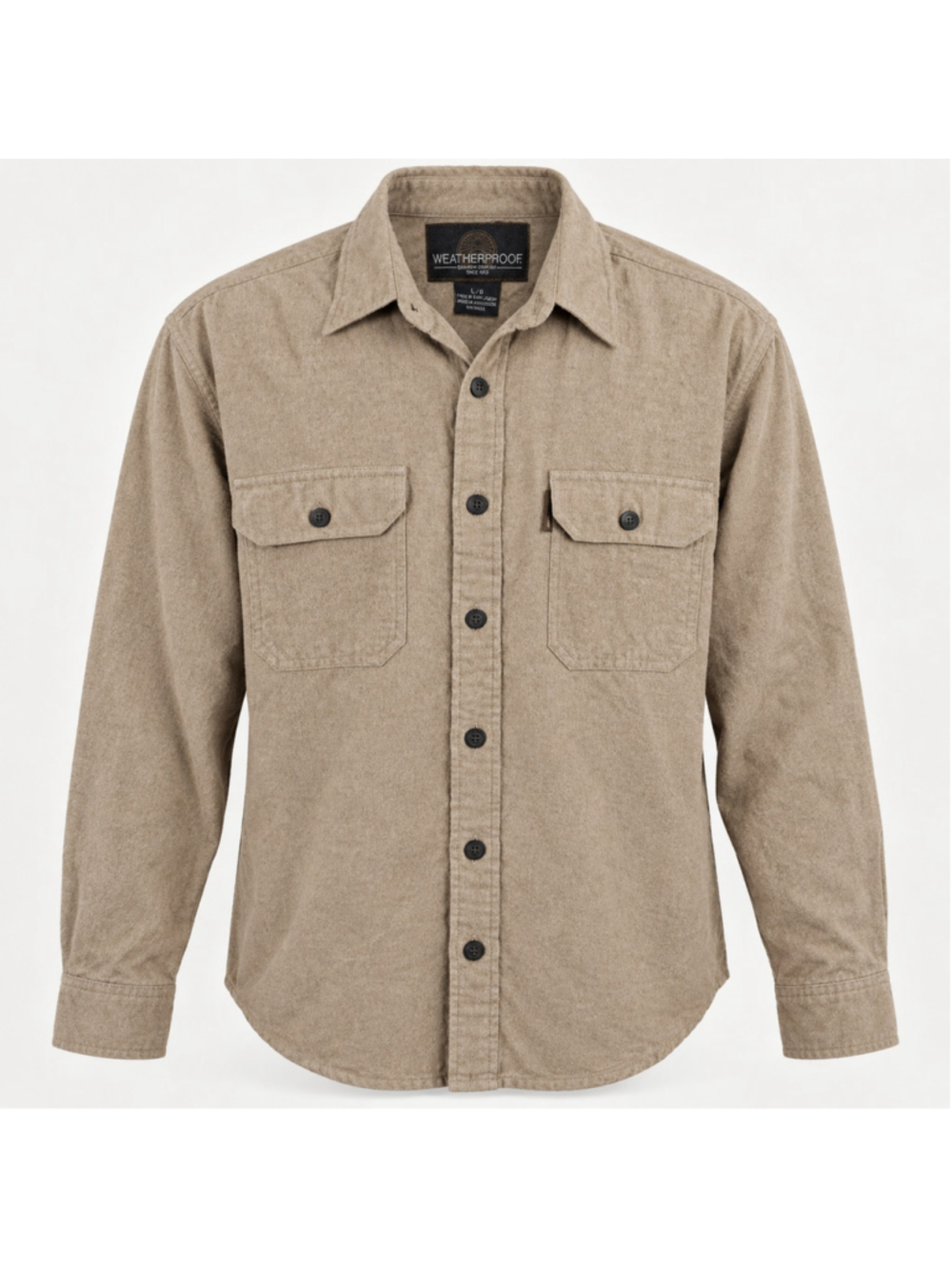 Weatherproof Mens L Tan Chamois Flannel Shirt Y2K 100% Cotton Workwear Pockets